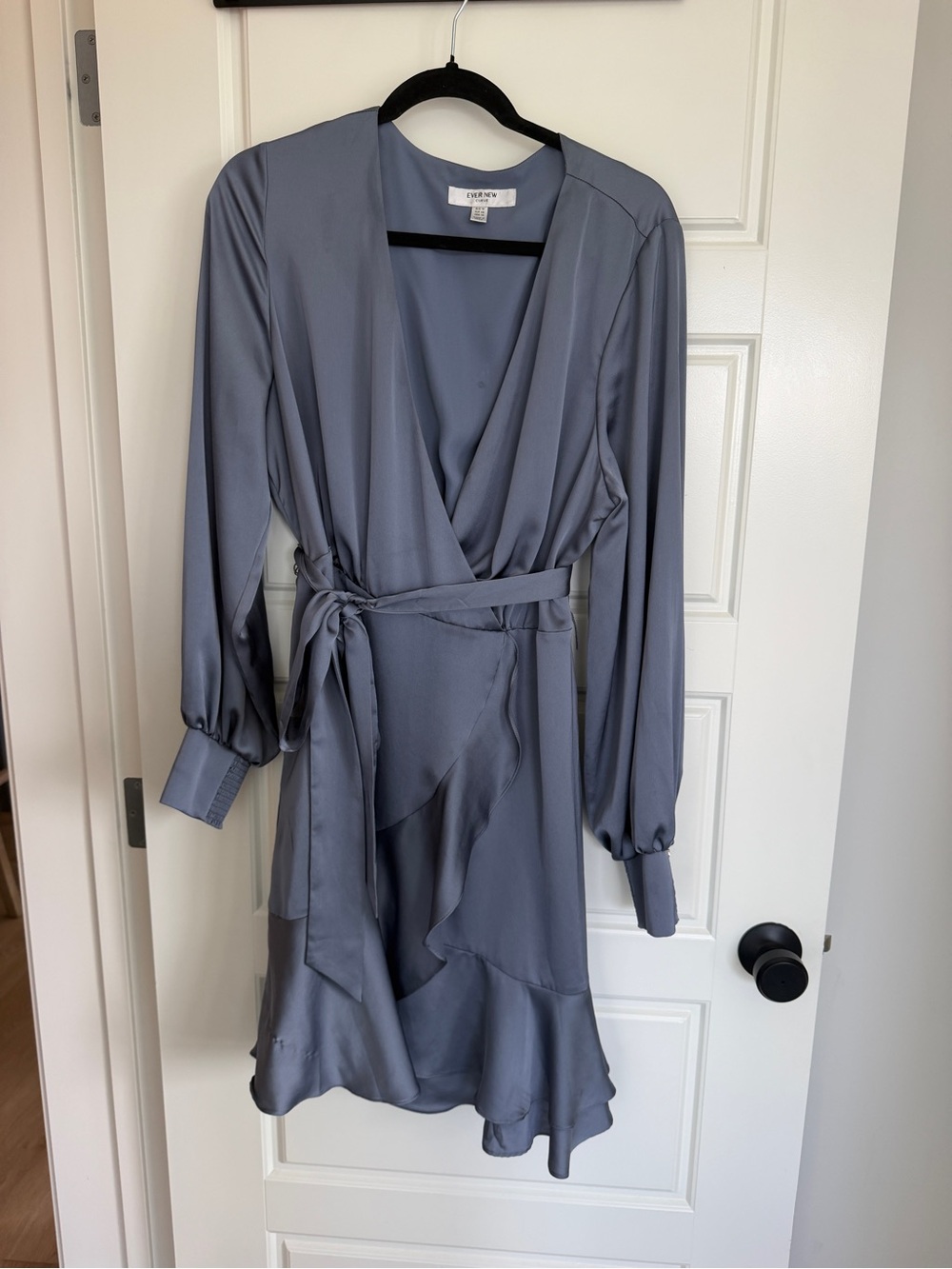 Ever New Slate Blue Wrap Dress with Ruffle Hem - Curve Fit